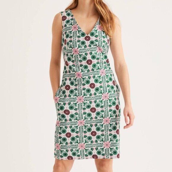 Boden Dresses & Skirts - New Boden Women's Tatiana Textured Dress IvoryTrellis Tile Size 4 Petite V Neck